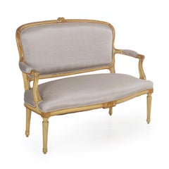 19th Century Antique French Louis XVI Style Carved Painted Settee Sofa