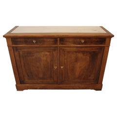 19th Century Antique French Low Sideboard Walnut Carrara White Marble Brass