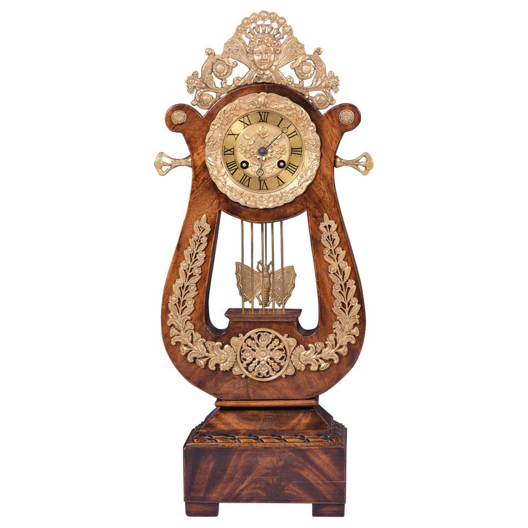 19th Century Antique French Lyre Mantle Clock By Ponds Of Paris For