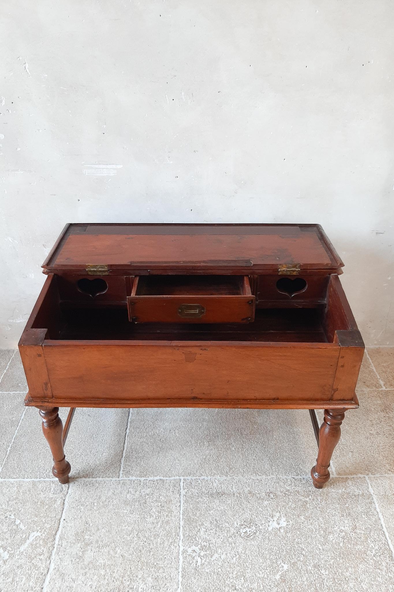 19th Century Antique French Mahogany Wooden Childrens Lift Top Writing Desk For Sale 4