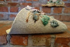 Antique French Majolica Barbotine Wall Pocket Floral Flower Vase c1890