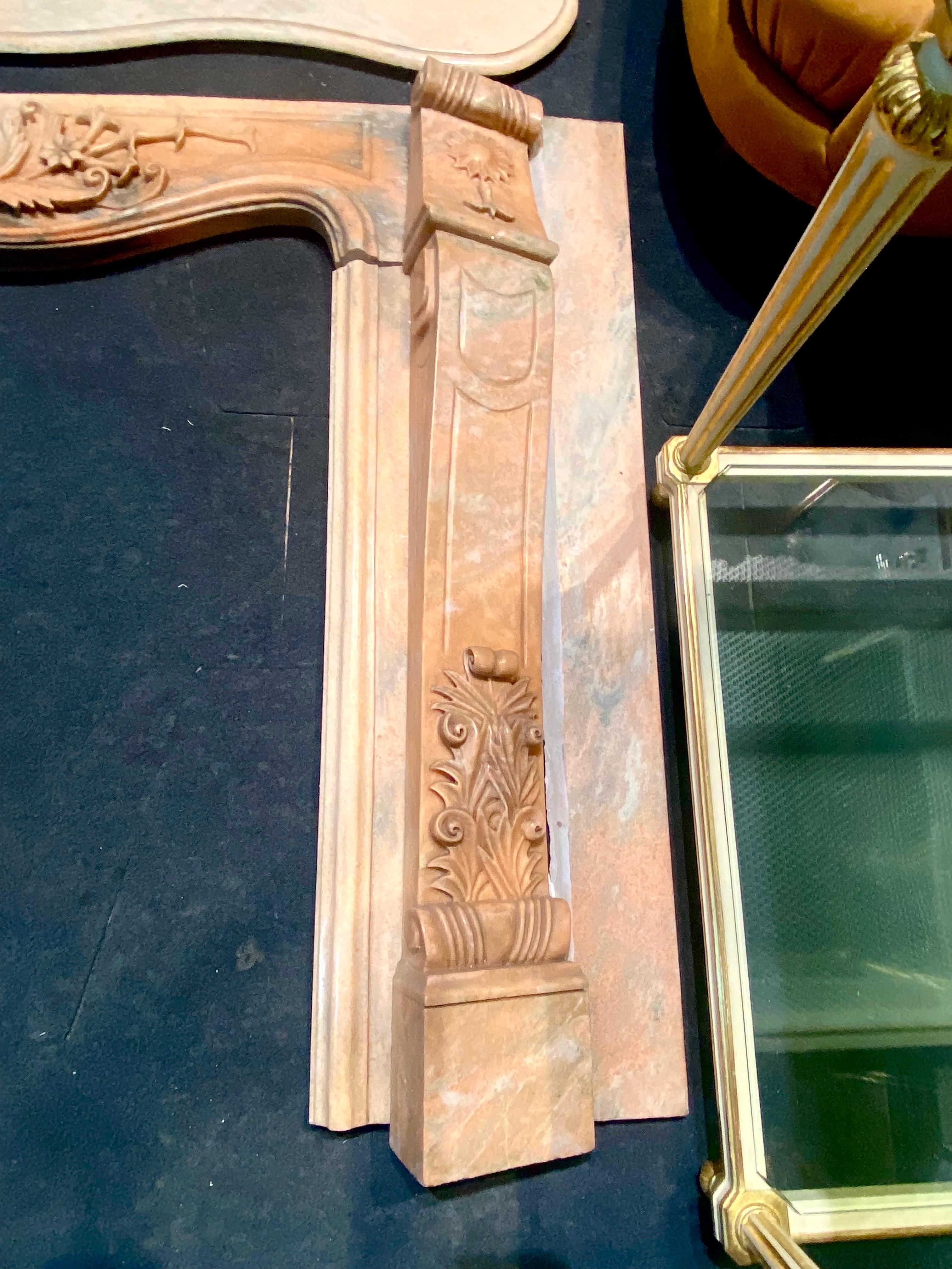 19th Century Antique French Marble Fireplace in Peach-Grey Colour In Good Condition For Sale In Sofia, BG