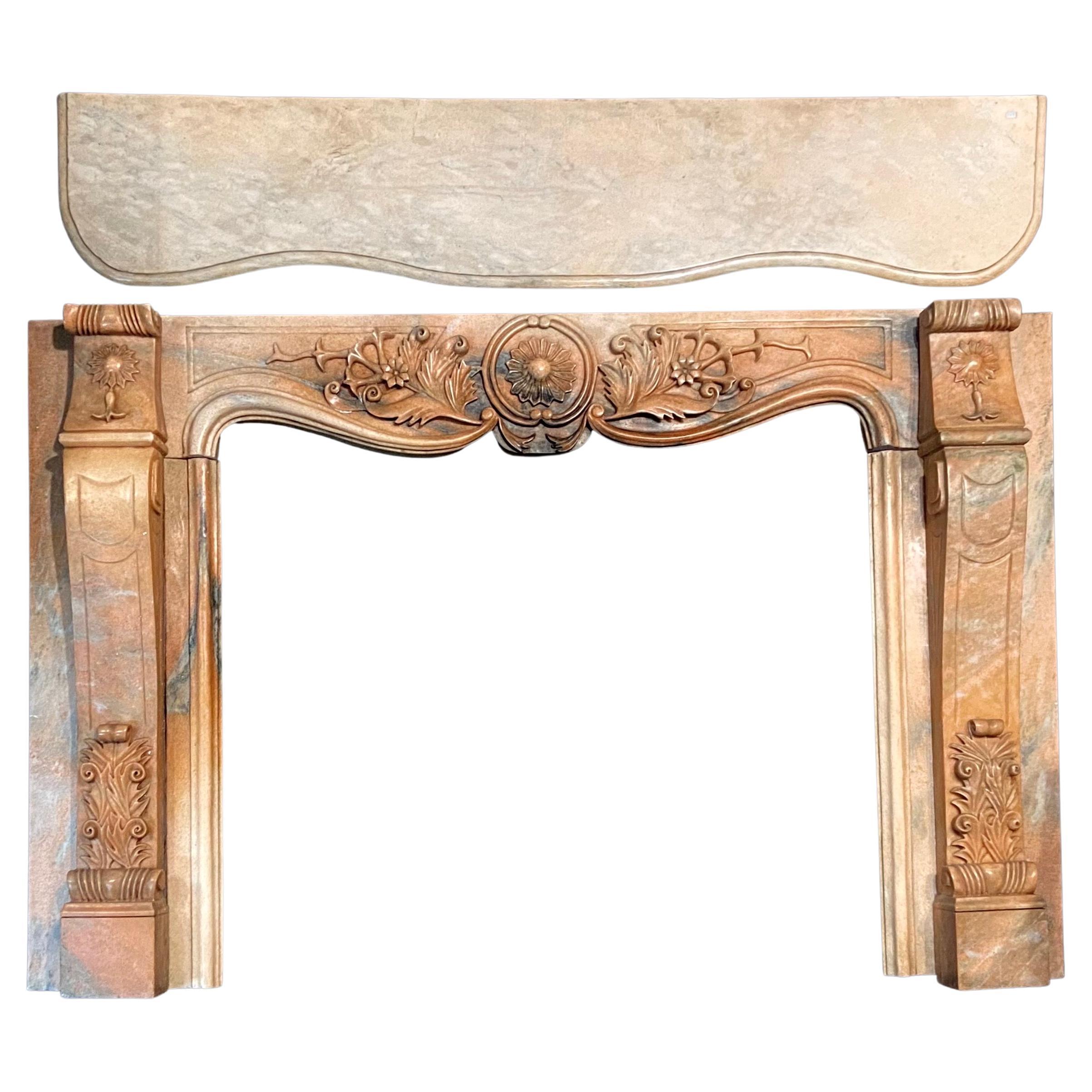 19th Century Antique French Marble Fireplace in Peach-Grey Colour For Sale
