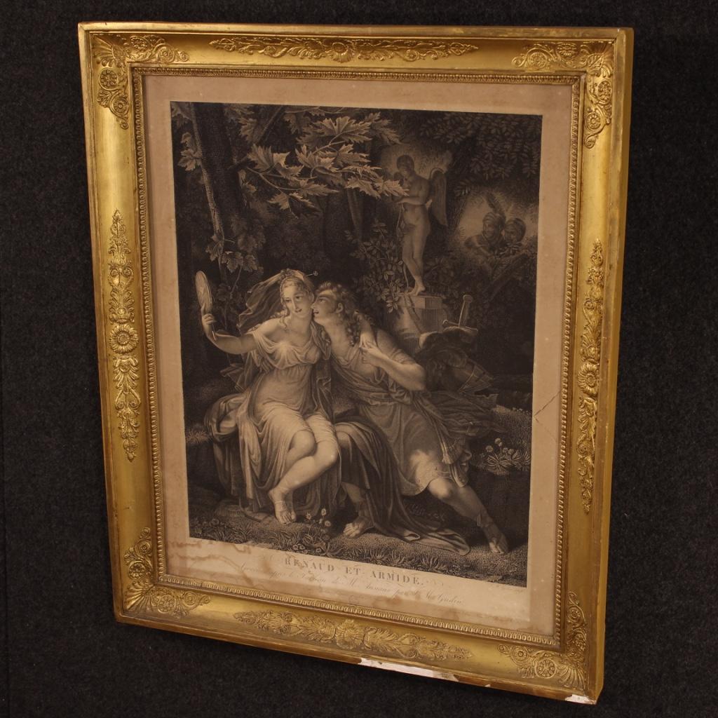 19th Century Antique French Mythological Print Renaud et Armide, 1880 In Fair Condition In Vicoforte, Piedmont