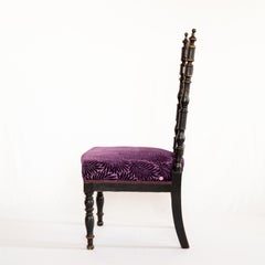 19th Century Antique French Napoleon III Era Purple and Black Chimney Chair