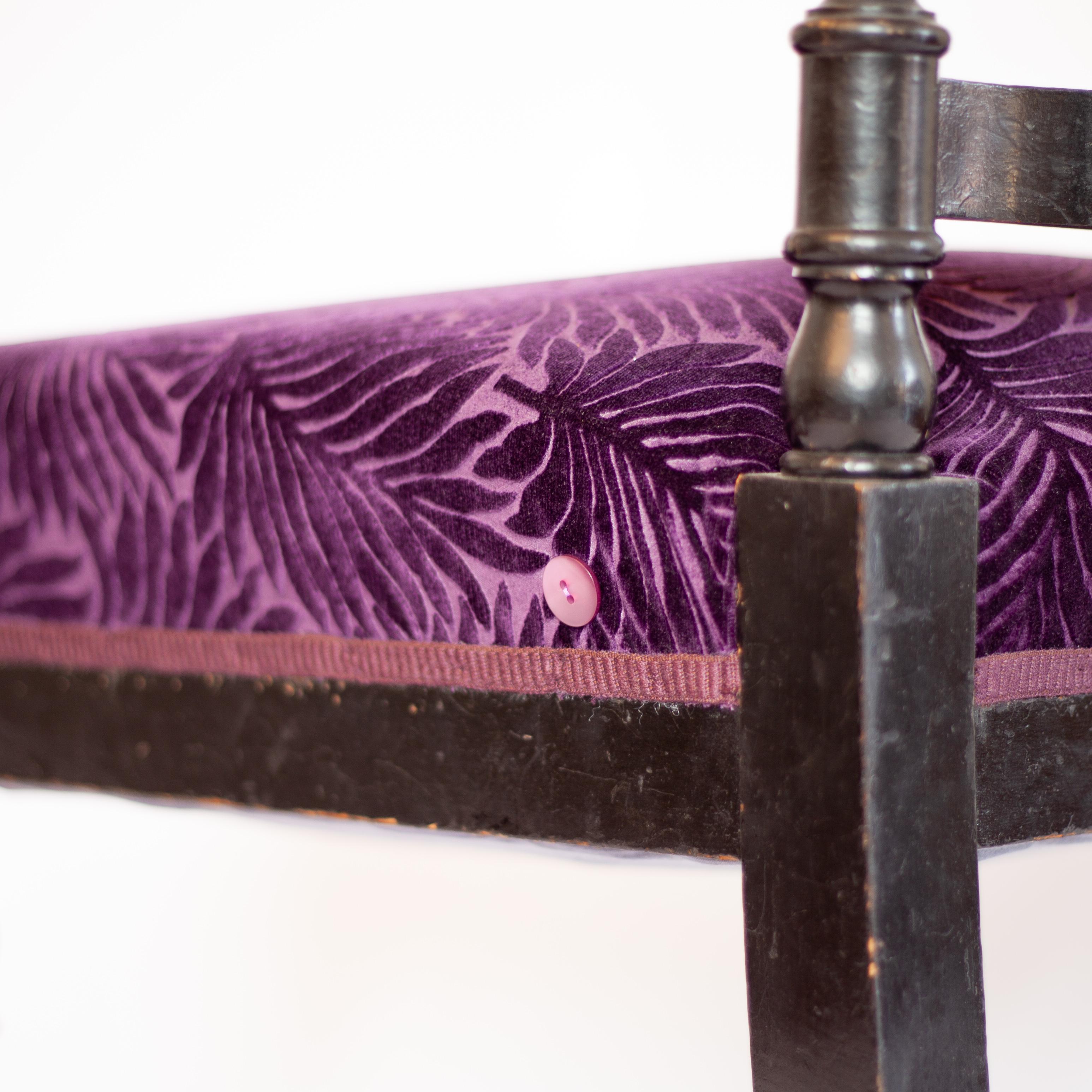 Upholstery 19th Century Antique French Napoleon III Era Purple and Black Chimney Chair For Sale