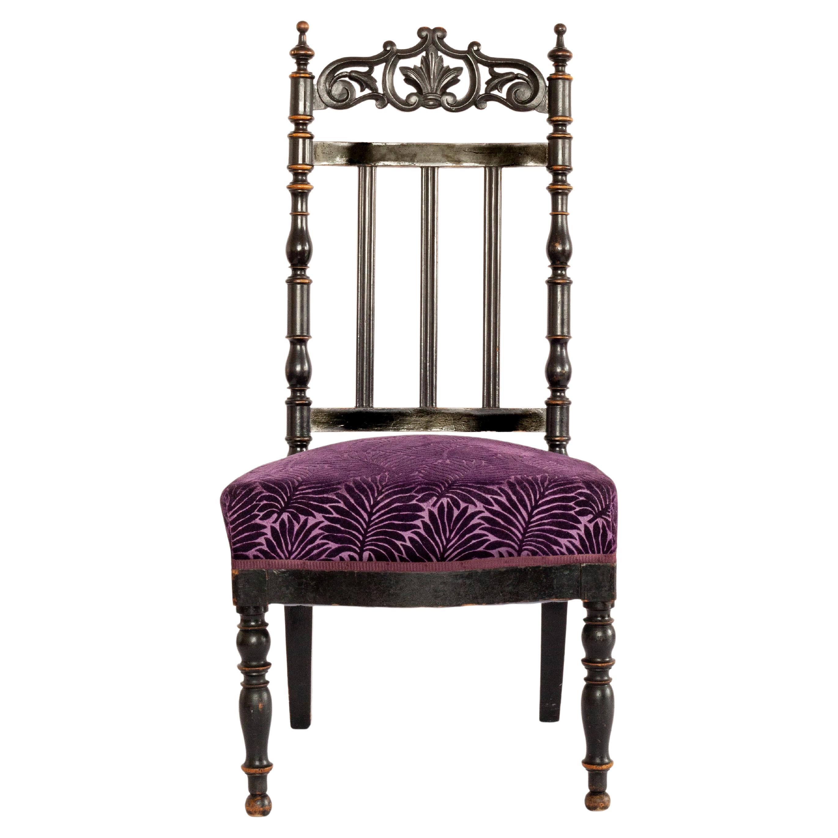 19th Century Antique French Napoleon III Era Purple and Black Chimney Chair For Sale
