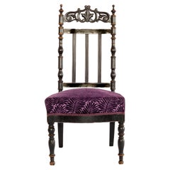 19th Century Antique French Napoleon III Era Purple and Black Chimney Chair