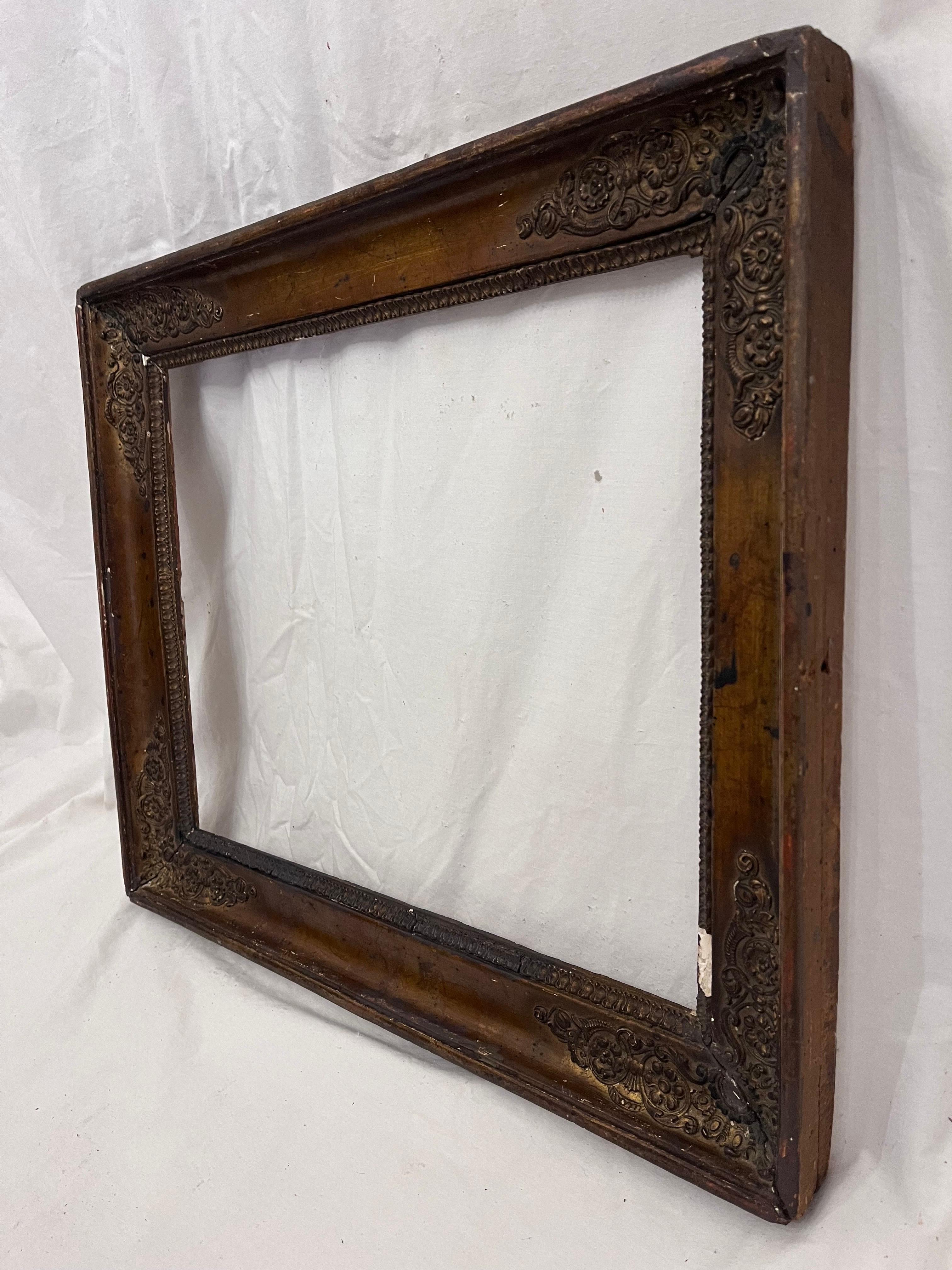 A beautiful and antique late 19th century circa 1880's French Neo-Classical style picture frame, mostly associated with drawings or works on paper. The rabbet size (size that holds the art) is 15.25