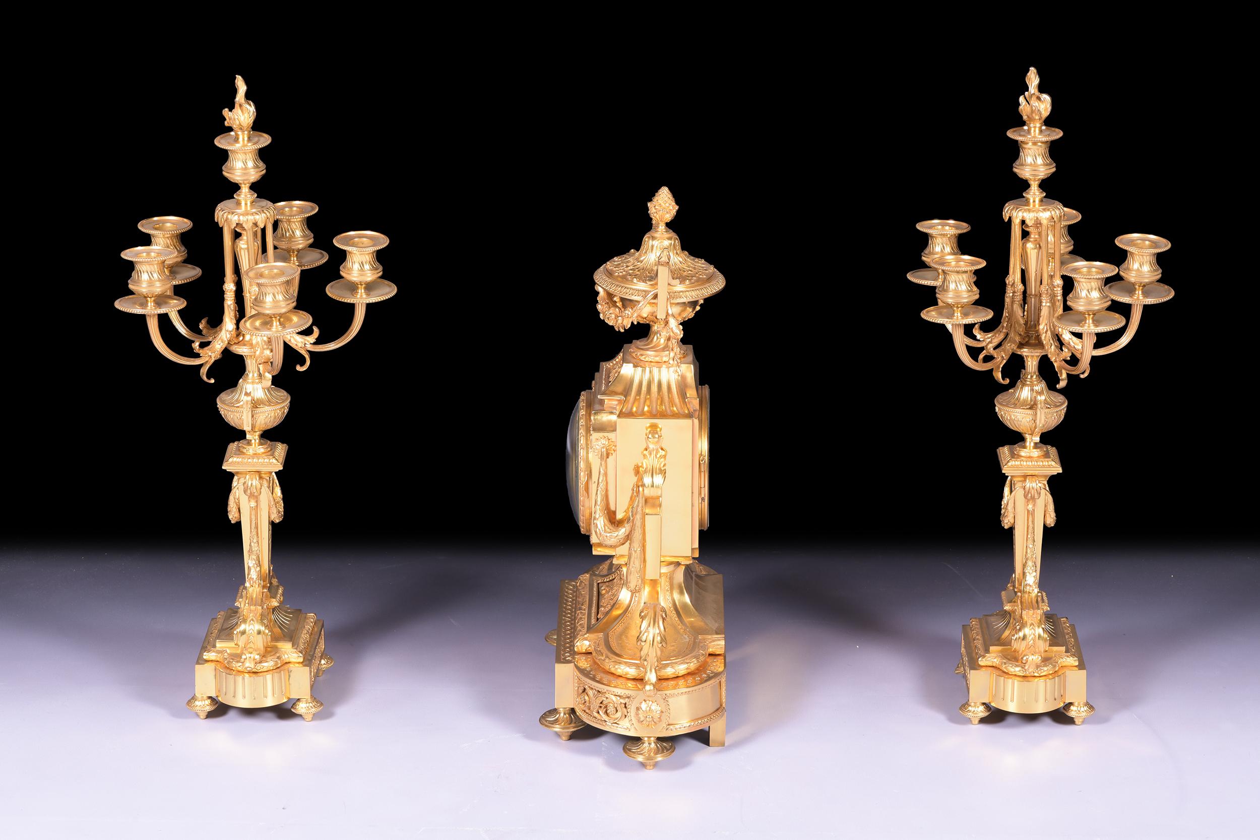 Louis XVI 19th Century Antique French Neoclassical Style Gilt Bronze Clock Garniture For Sale