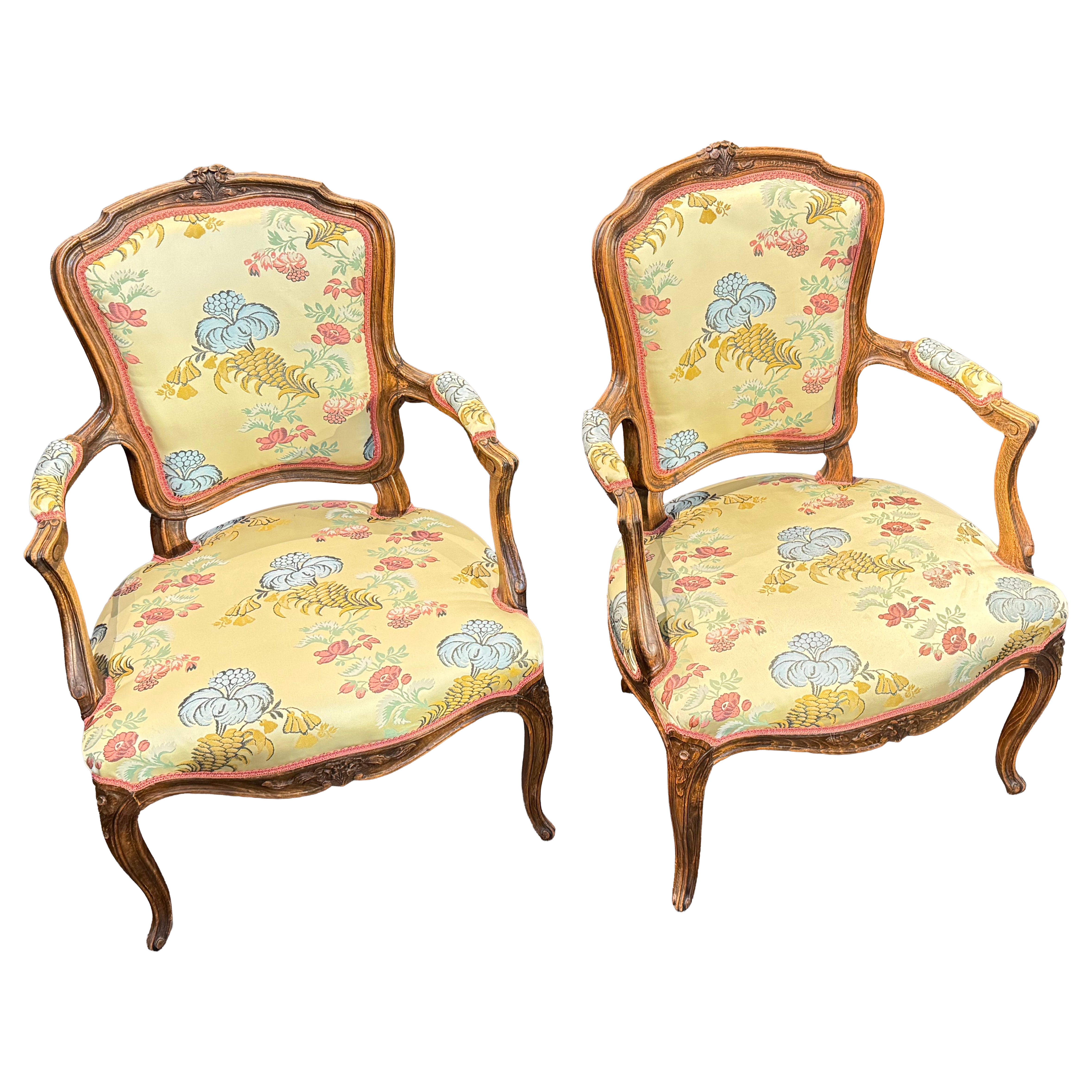 19th Century Antique French Pair of Armchairs in Louis XV Style circa 1880