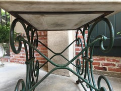 19th Century Antique French Pastry Baker’s Table Iron Marble Art Nouveau Green