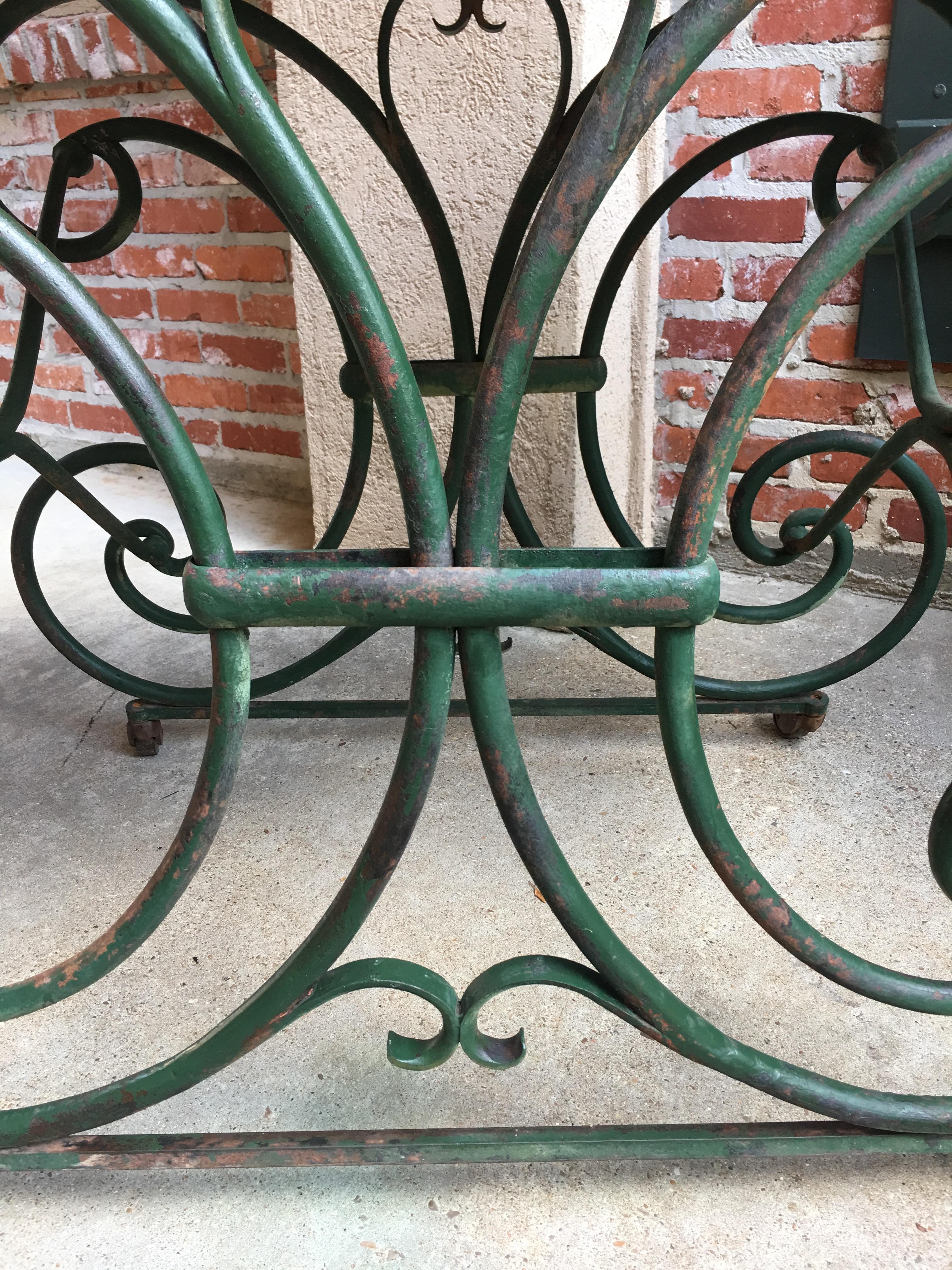19th Century Antique French Pastry Baker’s Table Iron Marble Art Nouveau Green 1