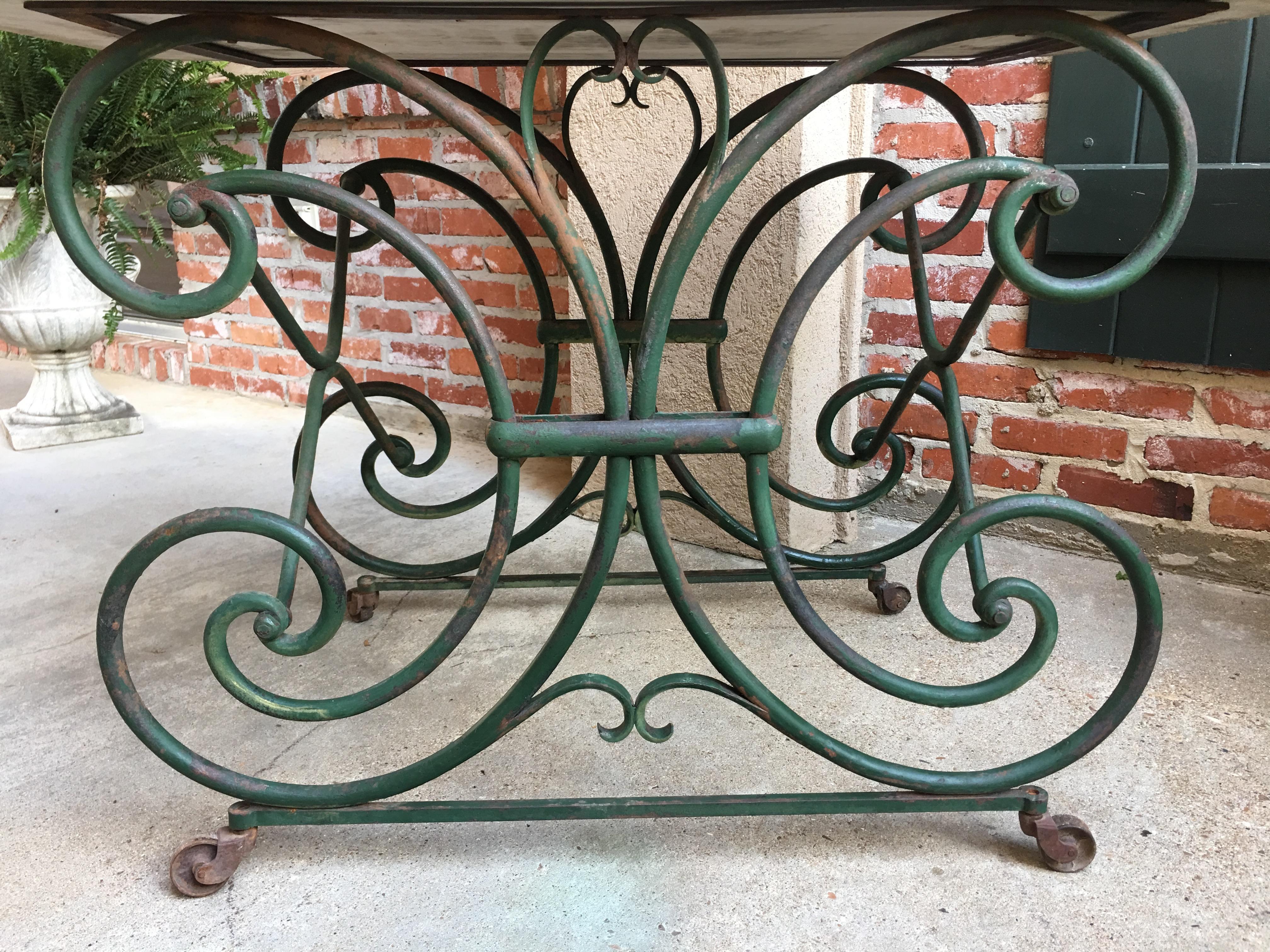 19th Century Antique French Pastry Baker’s Table Iron Marble Art Nouveau Green 2