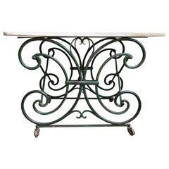 table de boulangerie-pâtisserie française ancienne du 19ème siècle en marbre de fer Art Nouveau Vert