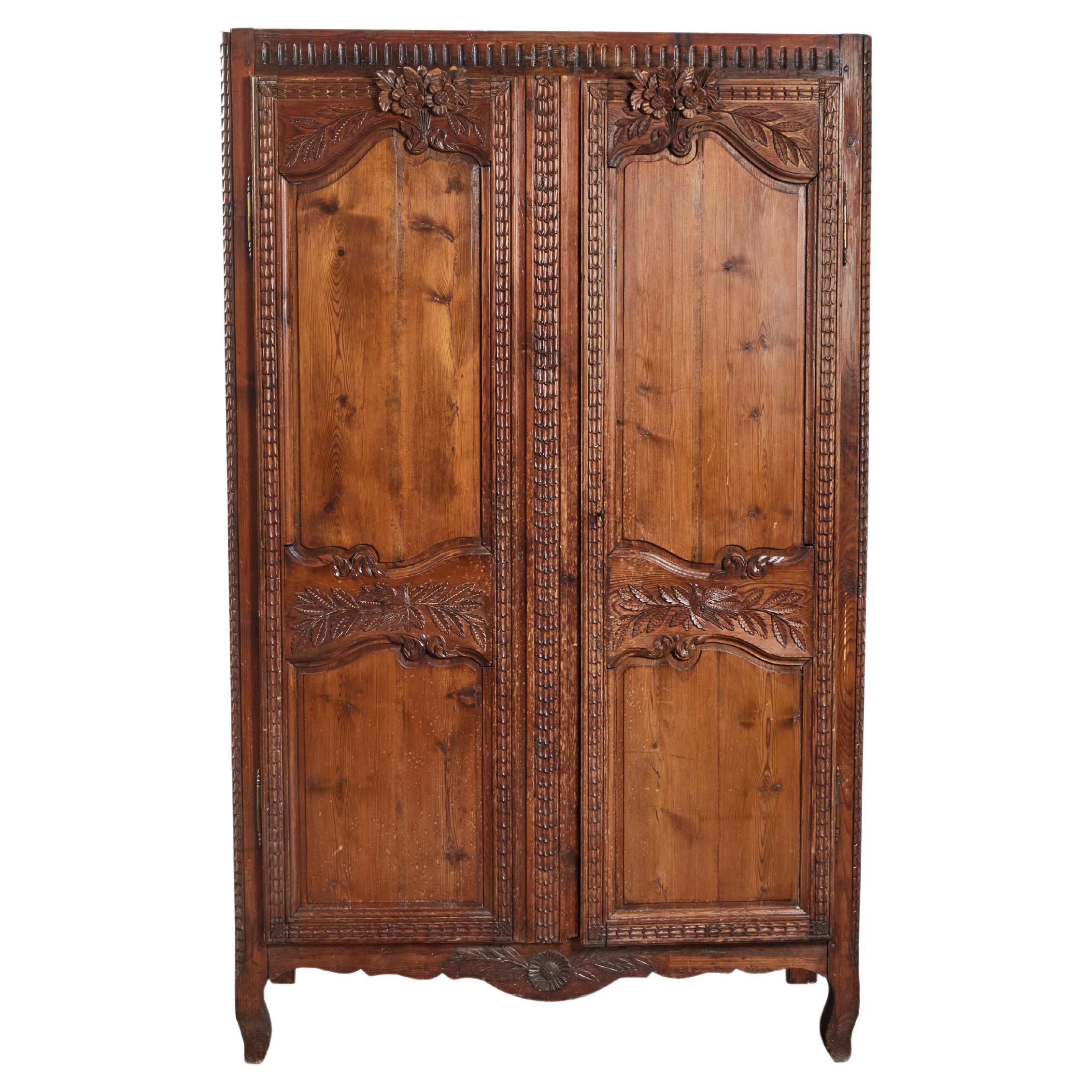 19th Century Antique French Provincial Carved Oak Armoire from Pierre Deux For Sale