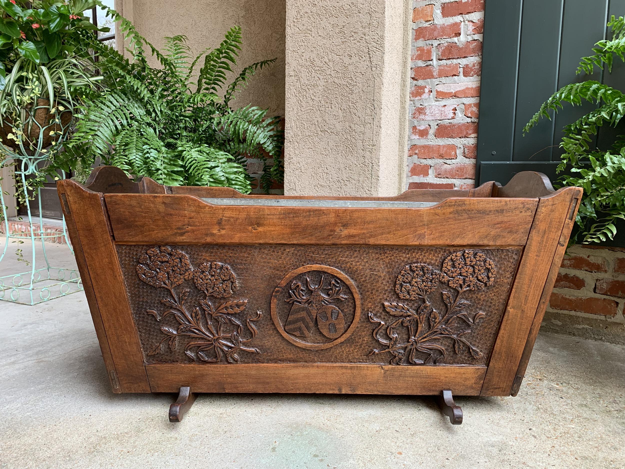 19th Century French Provincial Cradle Carved Oak Baby Doll Bed Crib Planter For Sale 5