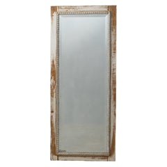 19th Century Antique French Provincial Wall Mirror in Distressed Cream