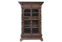 19th Century Antique French Renaissance Revival Carved Oak Bookcase