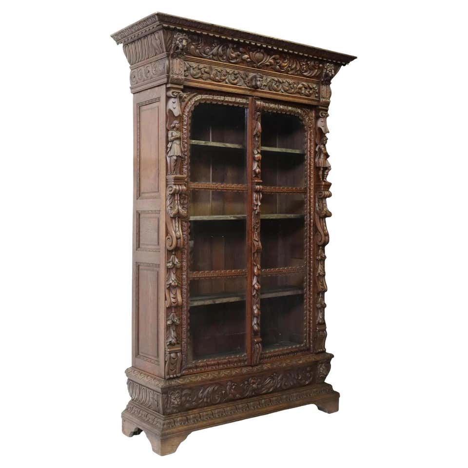 Italian Renaissance Bookcase 1800's Antique Italian Renaissance Revival, Wrought Iron Overlay ...