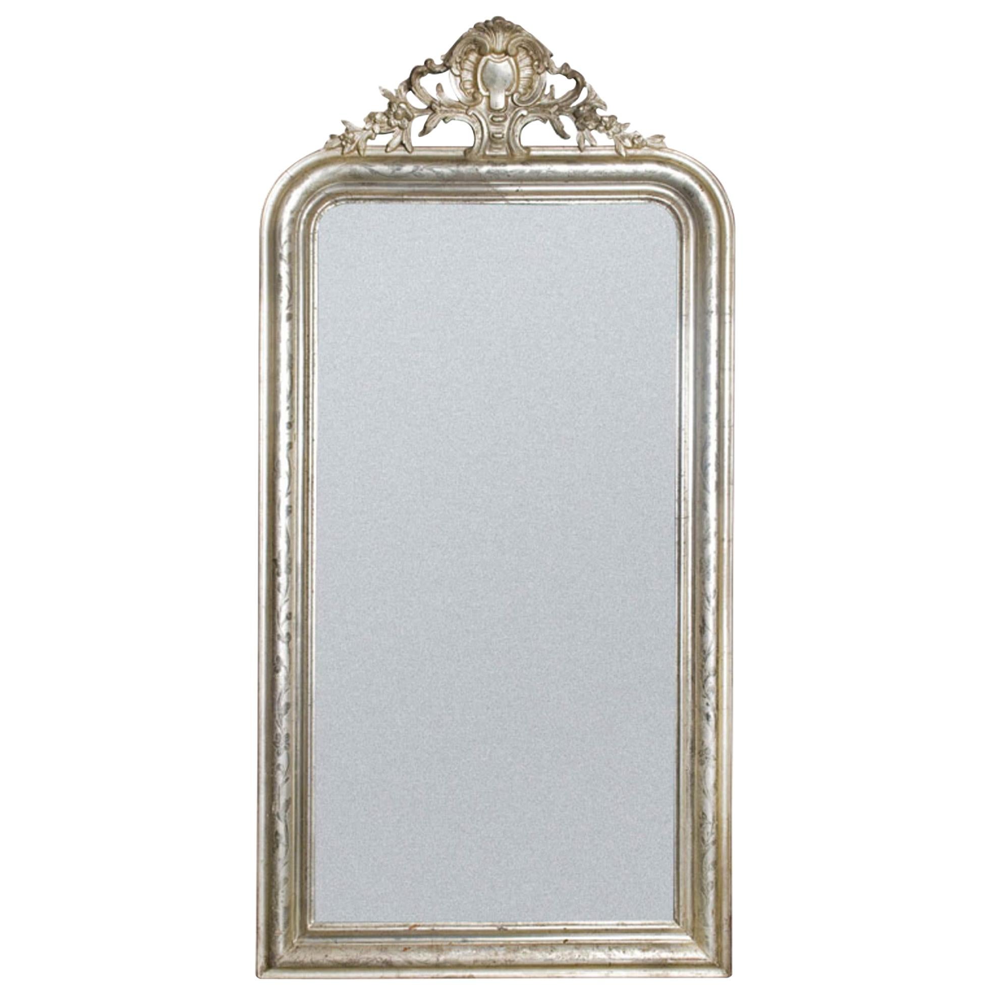 19th Century Antique French silver leaf gilt Louis Philippe mirror with crest