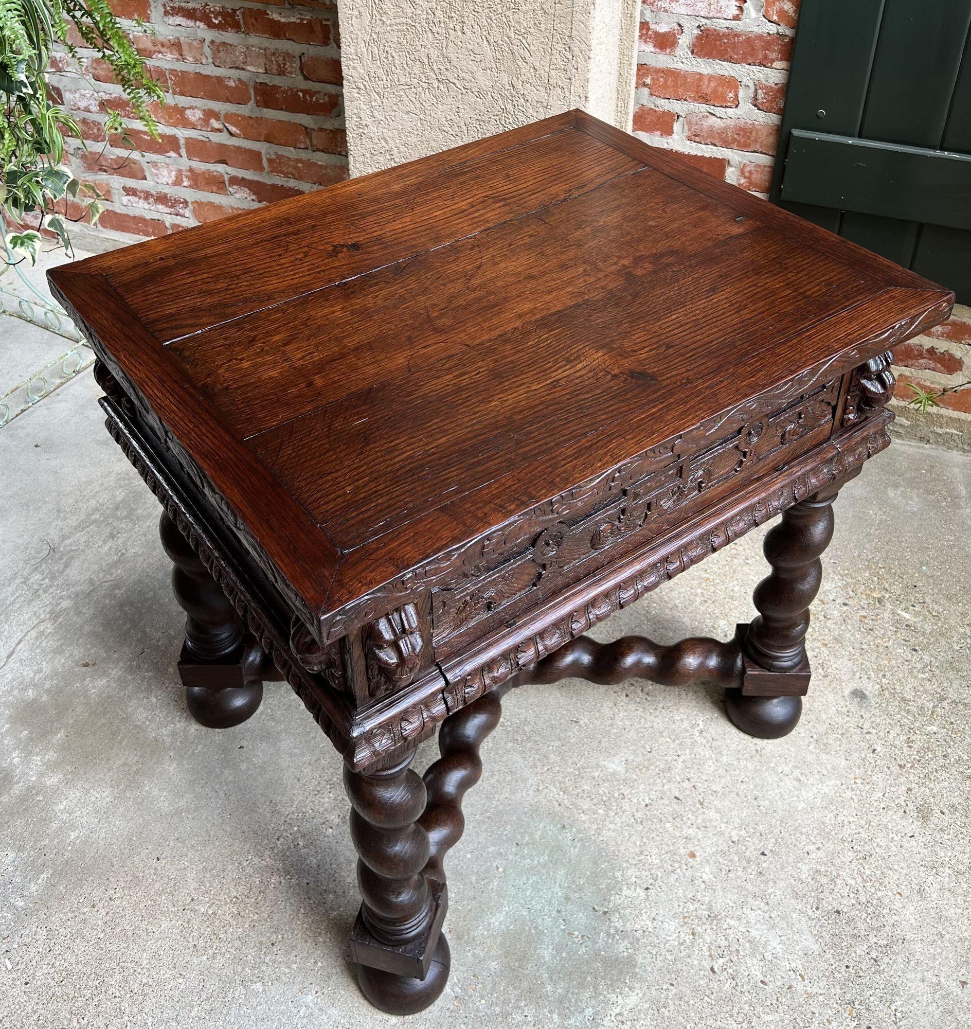 Antique French Square Sofa Table Carved Oak Barley Twist Louis XIII c1890 For Sale 5