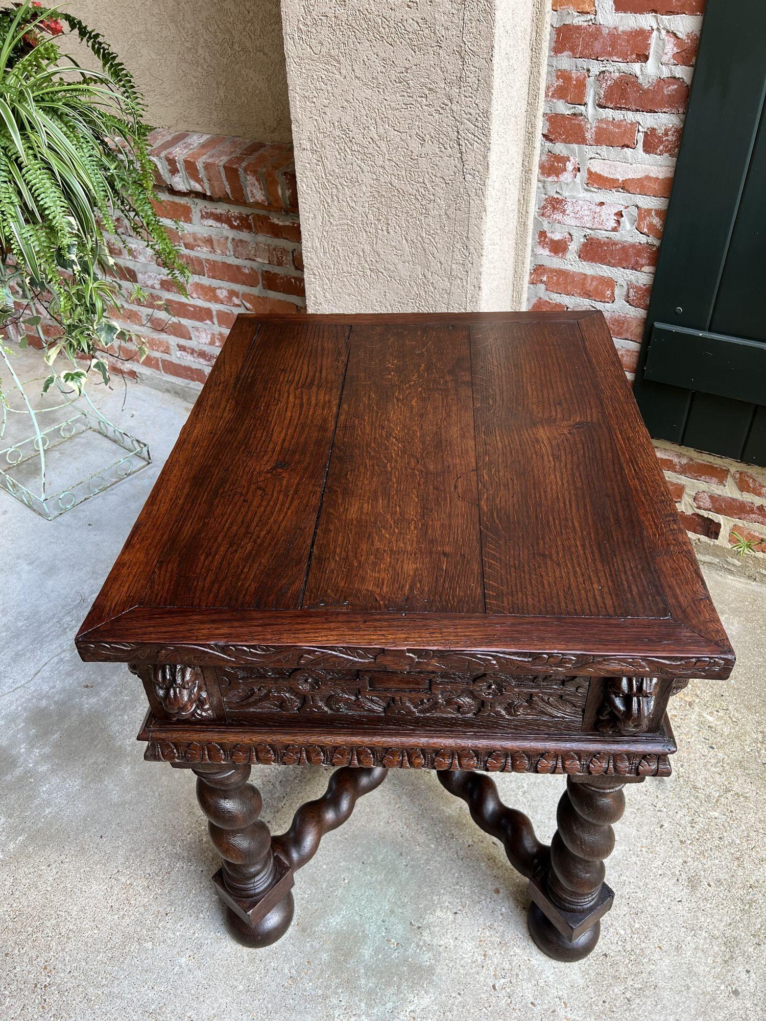 Antique French Square Sofa Table Carved Oak Barley Twist Louis XIII c1890 For Sale 6