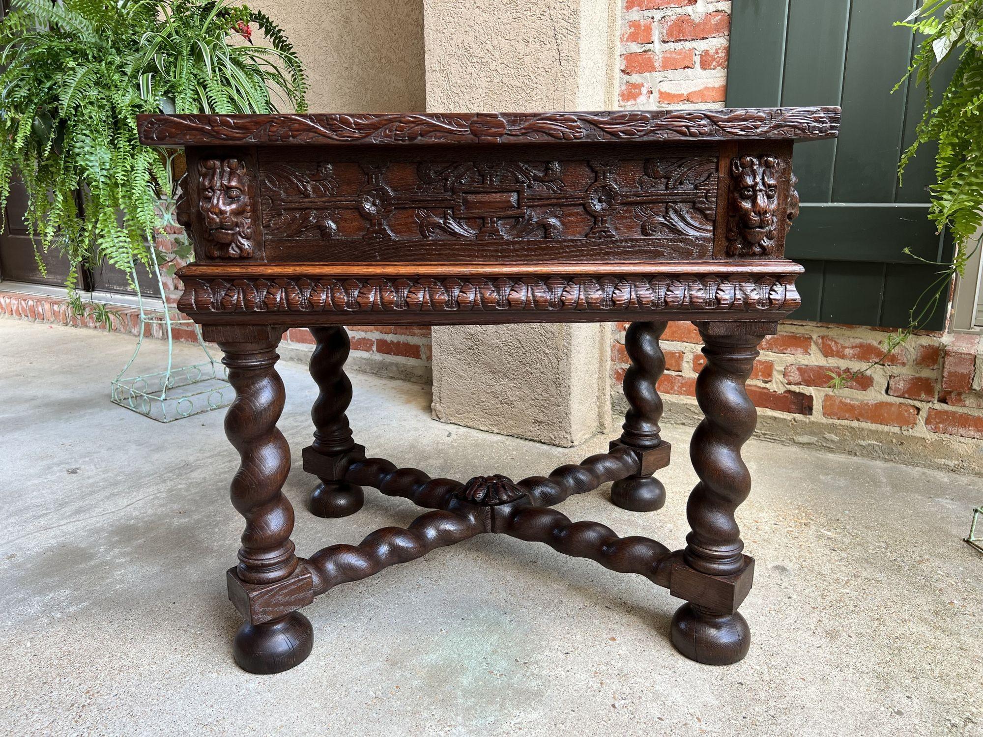 Antique French Square Sofa Table Carved Oak Barley Twist Louis XIII c1890 For Sale 8