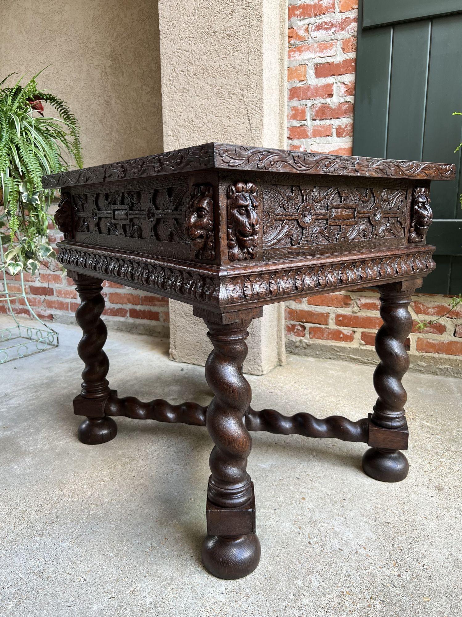 Antique French Square Sofa Table Carved Oak Barley Twist Louis XIII c1890 For Sale 9