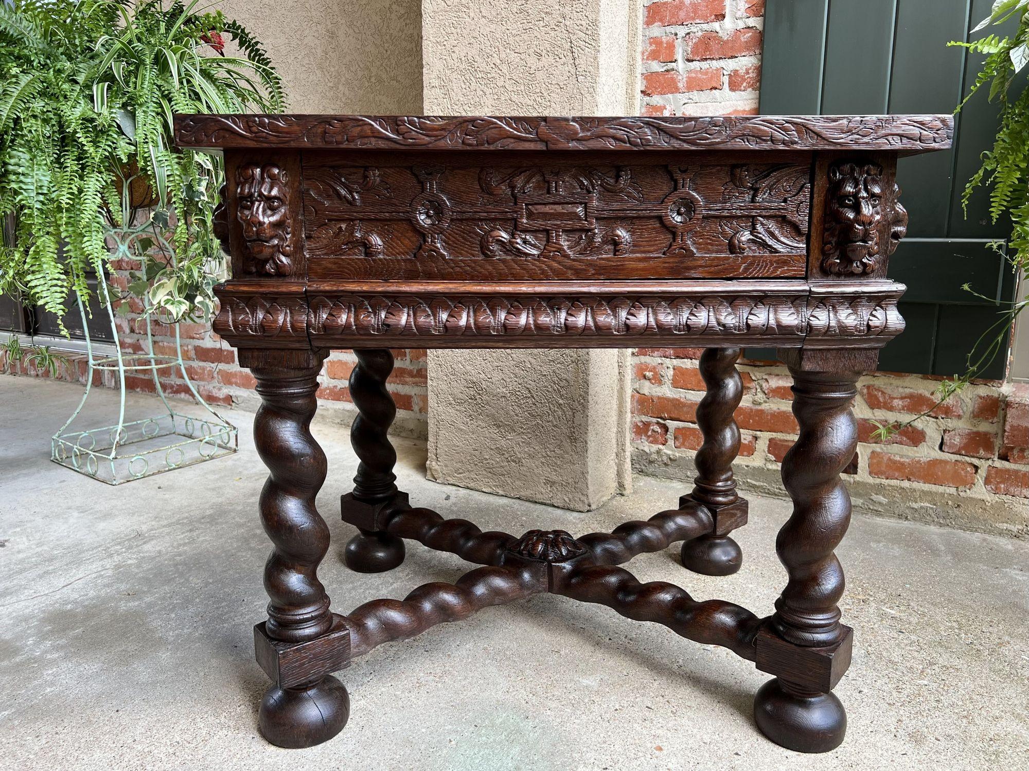Antique French Square Sofa Table Carved Oak Barley Twist Louis XIII c1890 For Sale 10