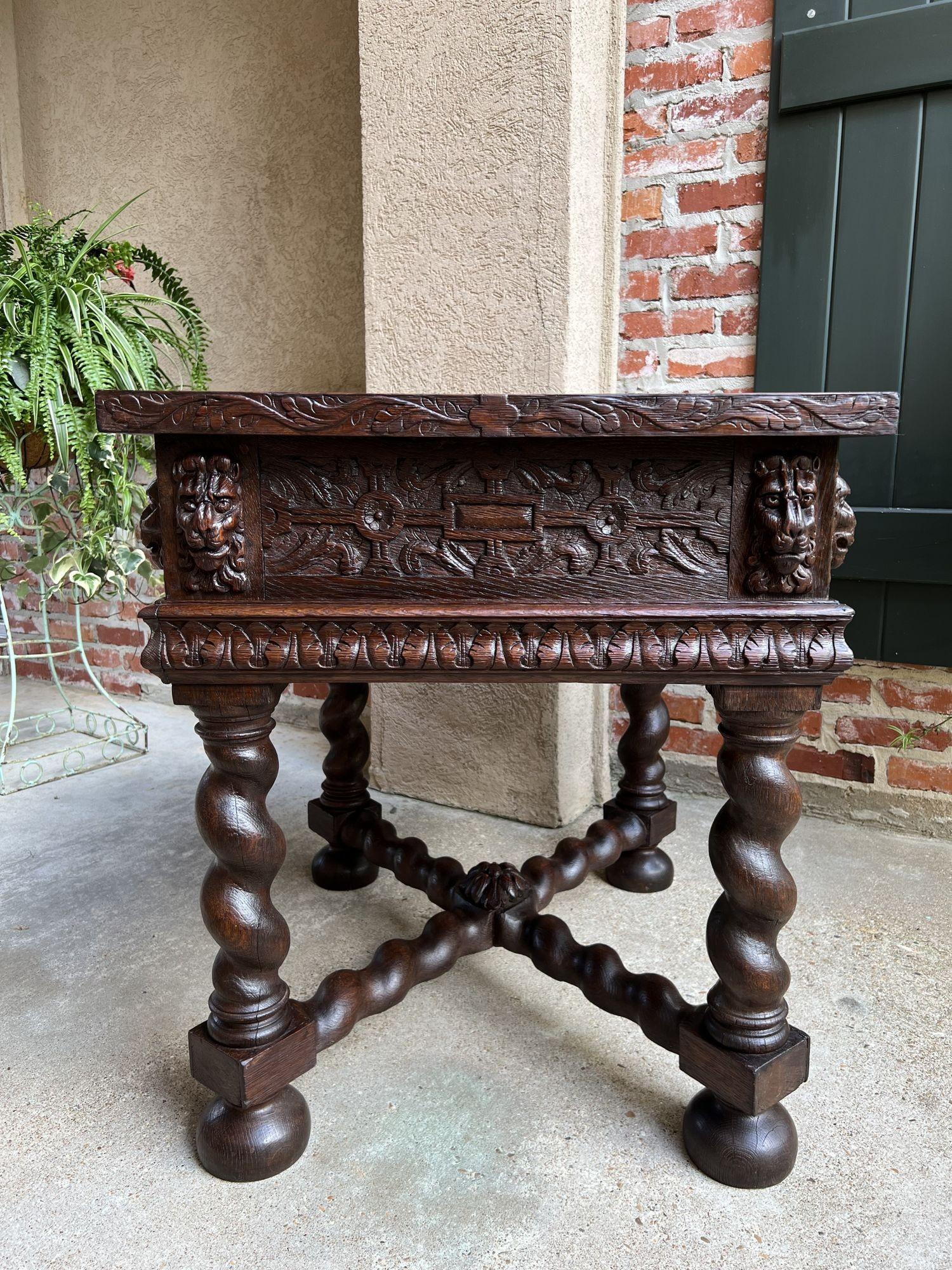 Antique French Square Sofa Table Carved Oak Barley Twist Louis XIII c1890 For Sale 11