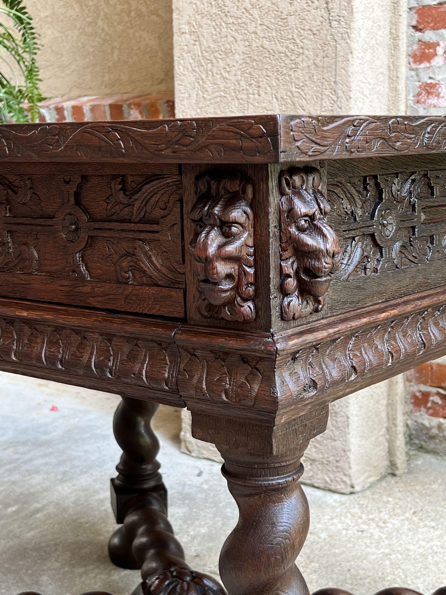 Antique French Square Sofa Table Carved Oak Barley Twist Louis XIII c1890 For Sale 12