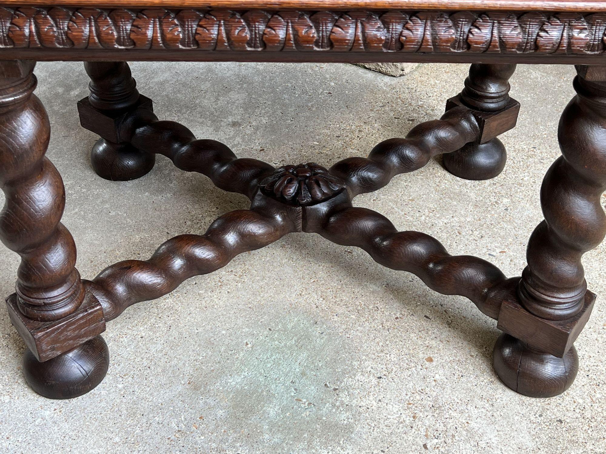 Antique French Square Sofa Table Carved Oak Barley Twist Louis XIII c1890 For Sale 13