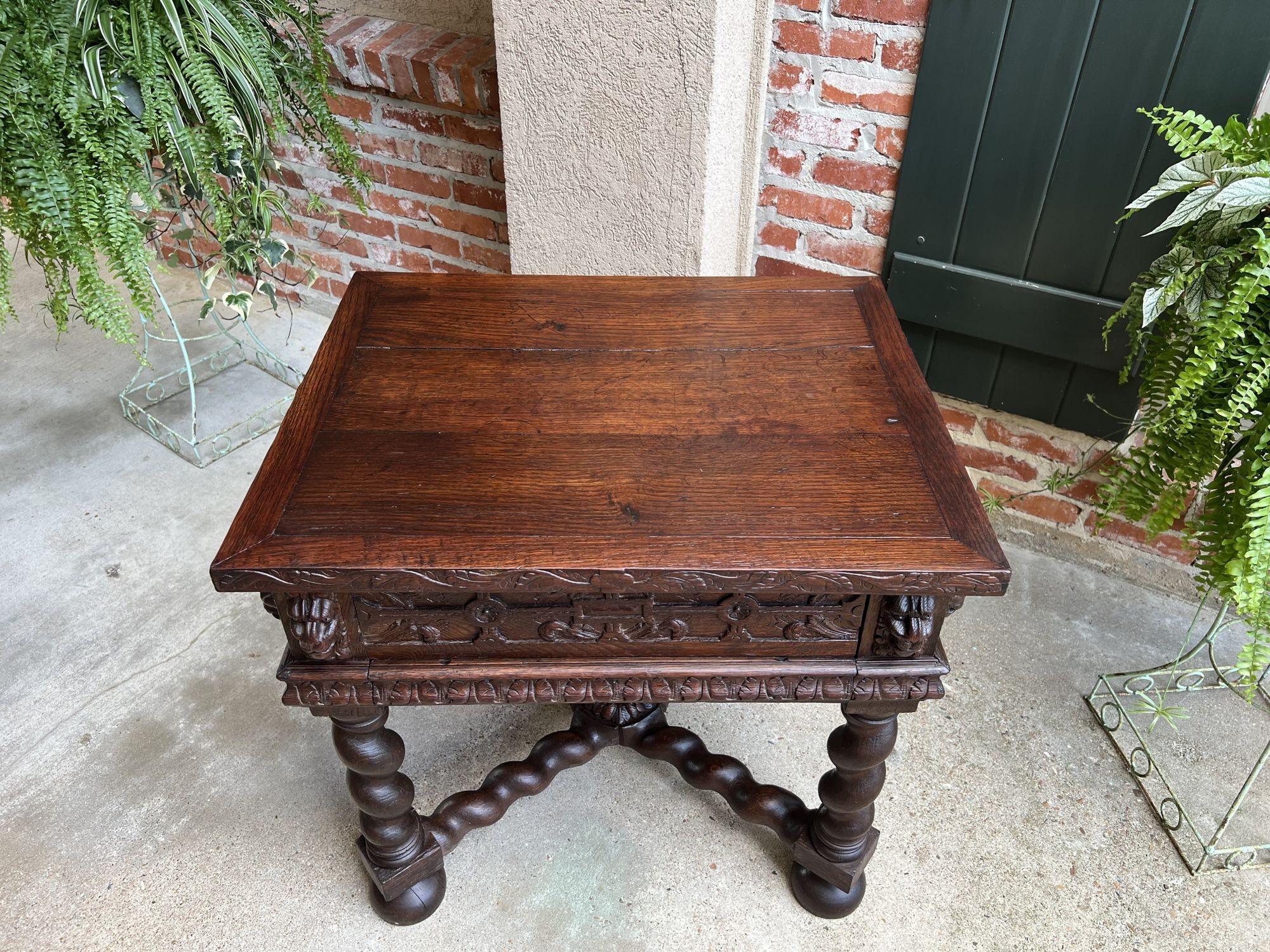 Antique French Square Sofa Table Carved Oak Barley Twist Louis XIII c1890 For Sale 14
