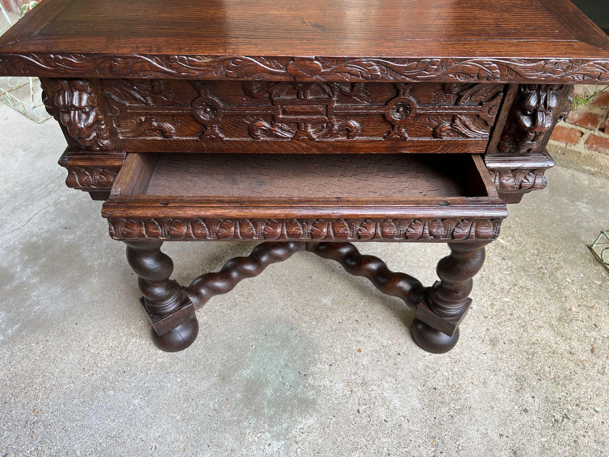 Antique French Square Sofa Table Carved Oak Barley Twist Louis XIII c1890 For Sale 15