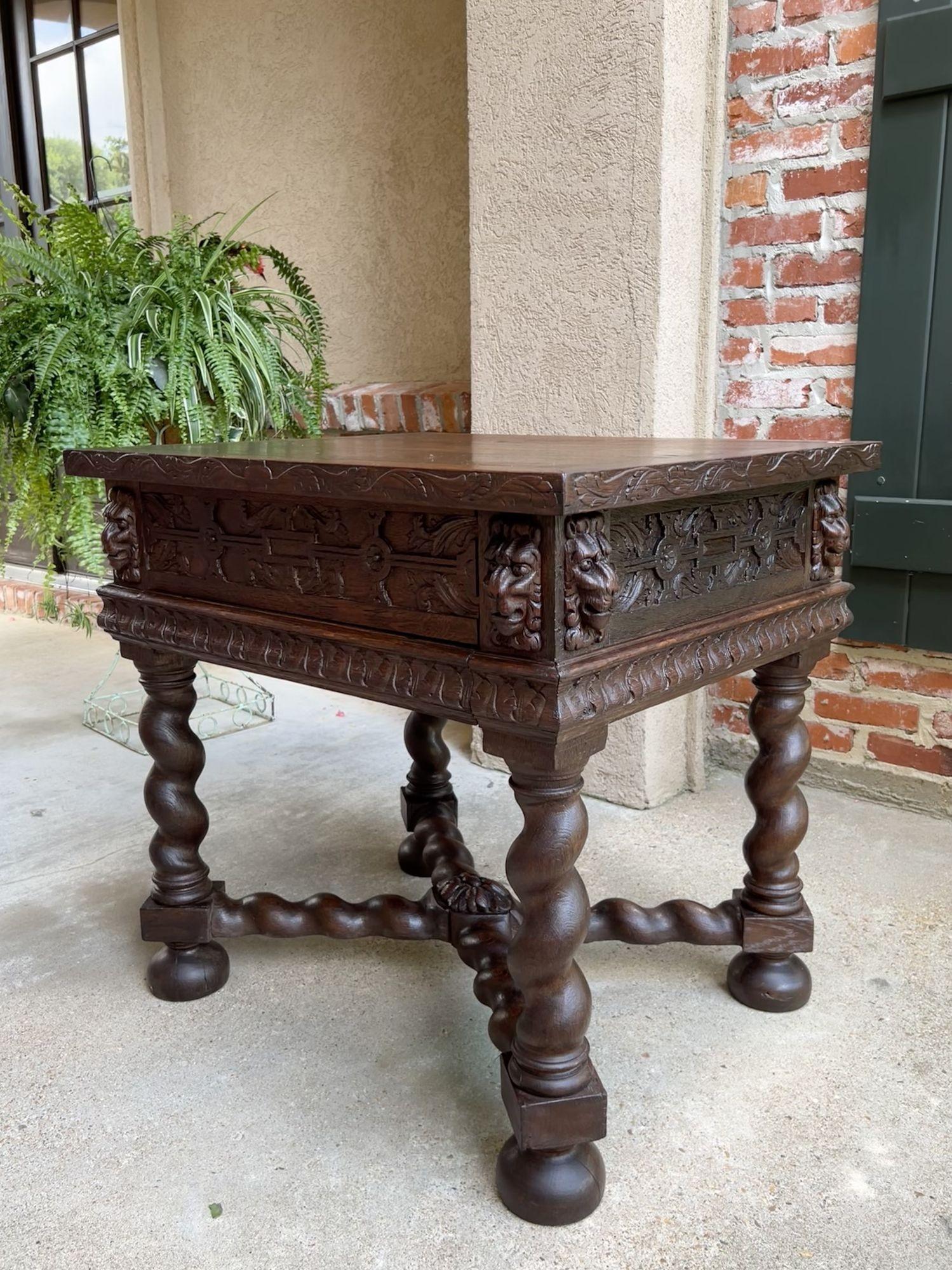 Hand-Carved Antique French Square Sofa Table Carved Oak Barley Twist Louis XIII c1890 For Sale