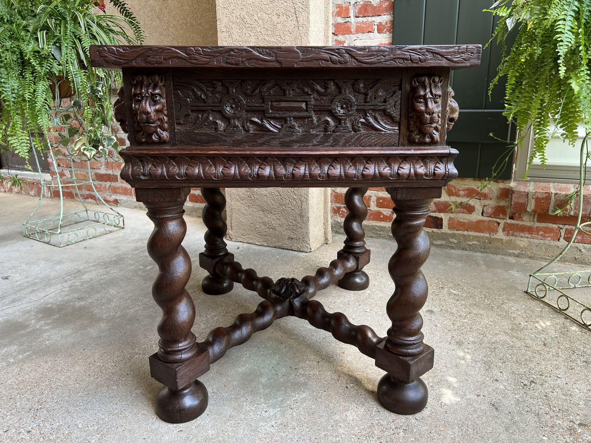 Late 19th Century Antique French Square Sofa Table Carved Oak Barley Twist Louis XIII c1890 For Sale