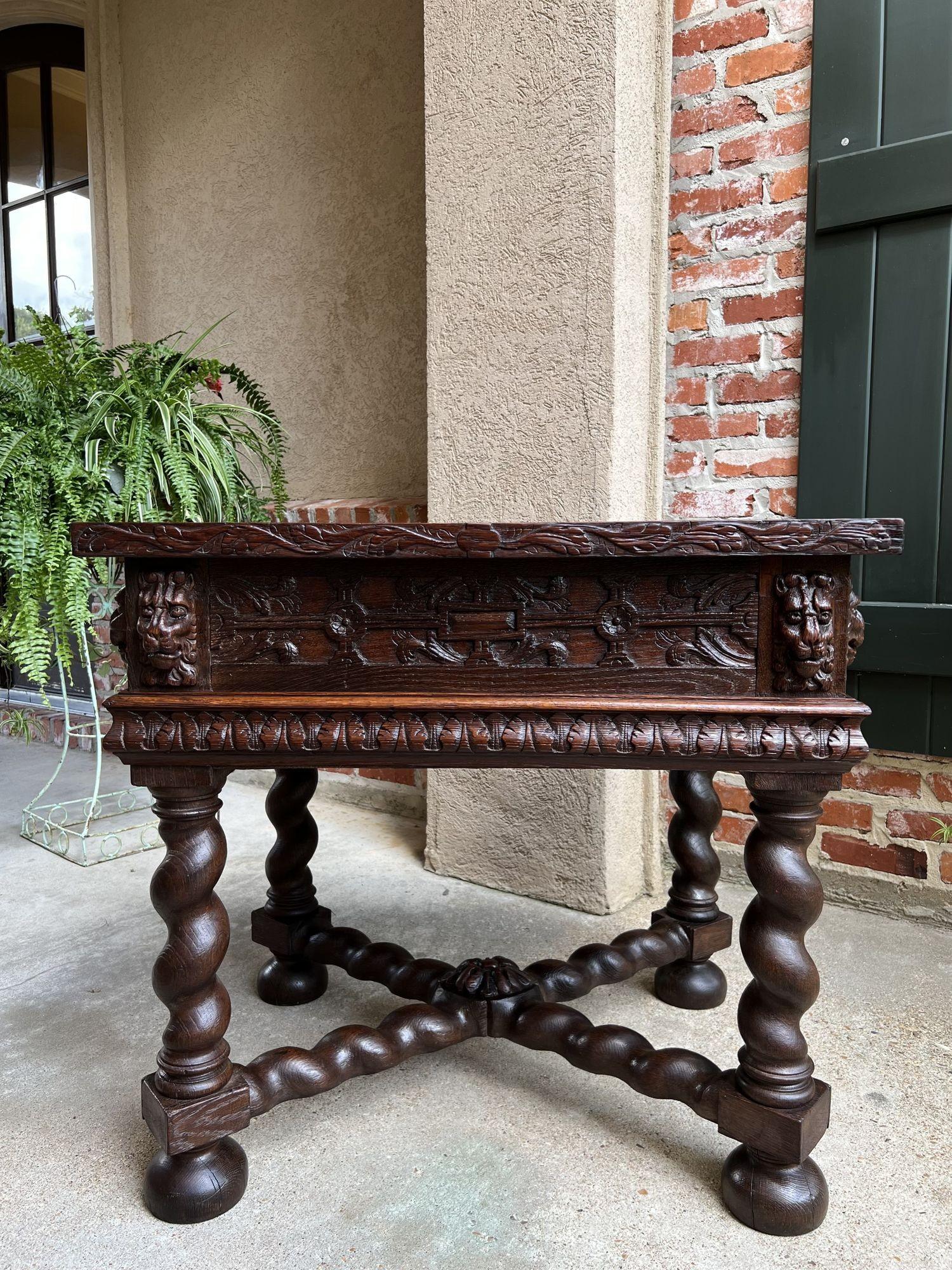 Antique French Square Sofa Table Carved Oak Barley Twist Louis XIII c1890 For Sale 1