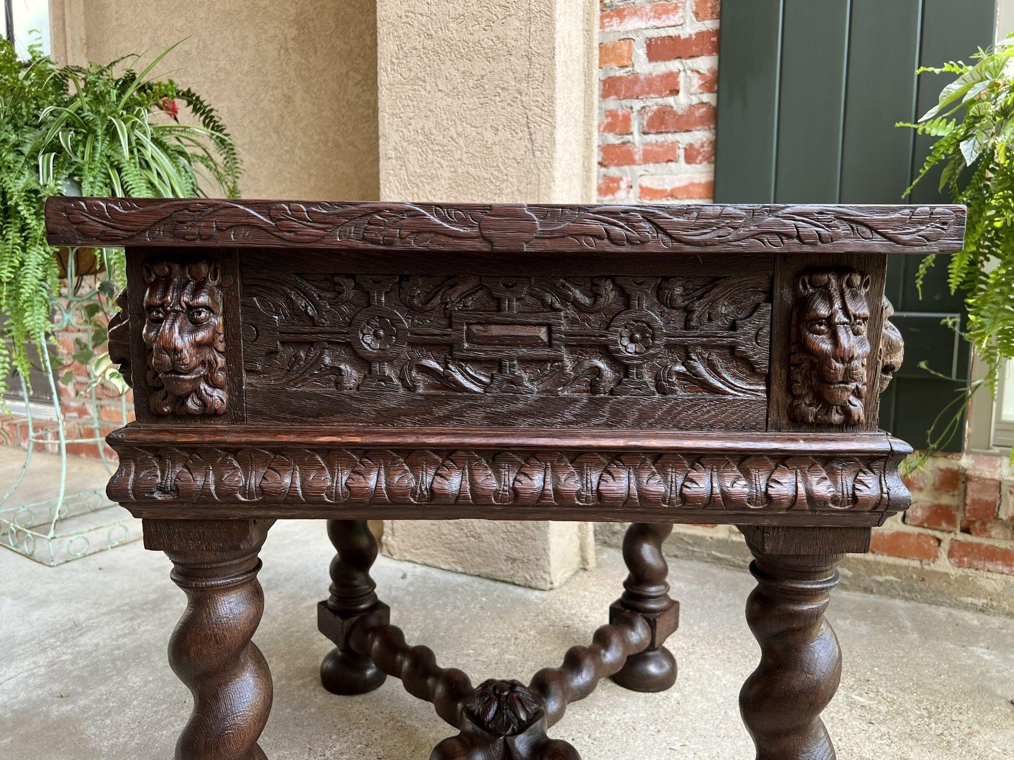 Antique French Square Sofa Table Carved Oak Barley Twist Louis XIII c1890 For Sale 2
