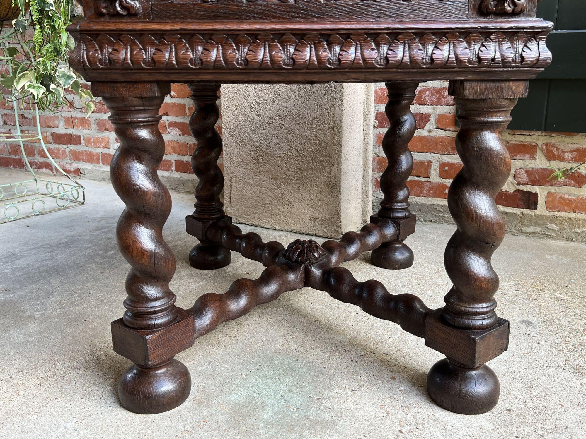 Antique French Square Sofa Table Carved Oak Barley Twist Louis XIII c1890 For Sale 4