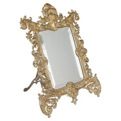 19th Century Antique French Table Mirror with Facetted Glas