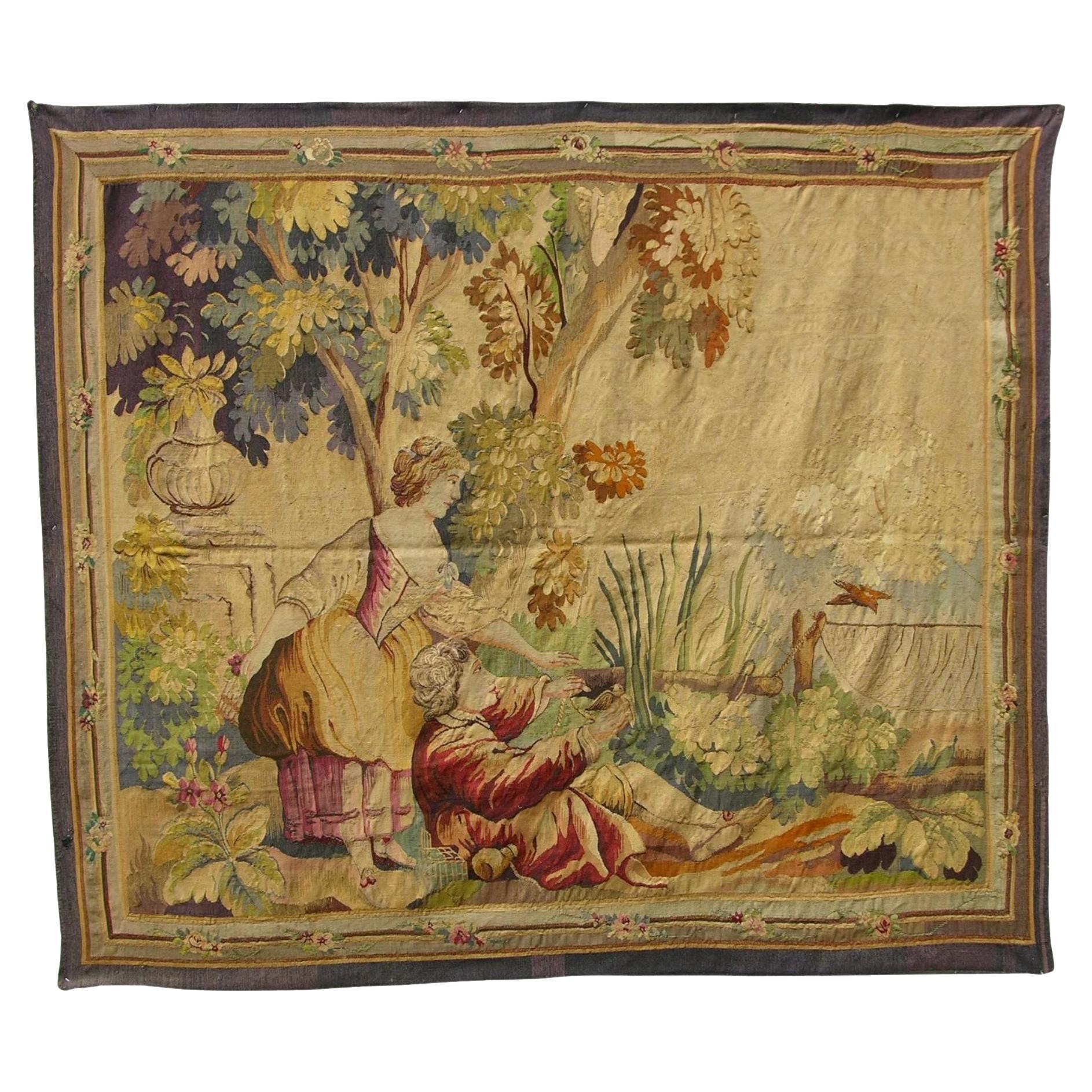 19th Century Antique French Tapestry 7'6" X 6'6" For Sale