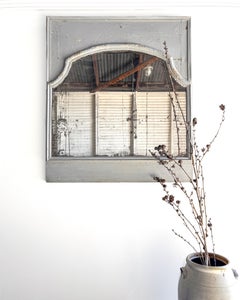 19th Century Antique French Trumeau Mirror with Original Blue Paint