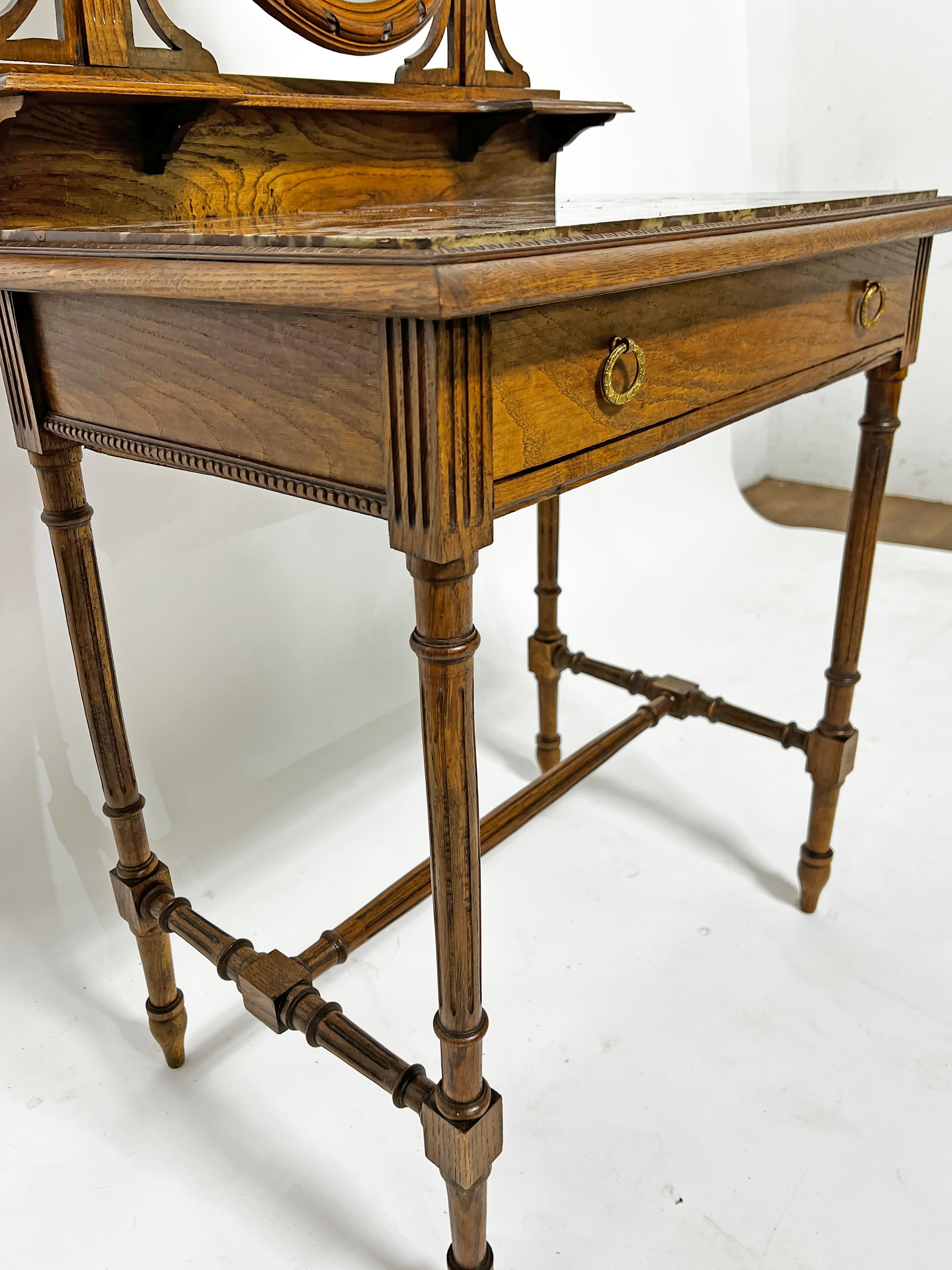Miroir Table de toilette française ancienne du 19ème siècle avec plateau en marbre en vente