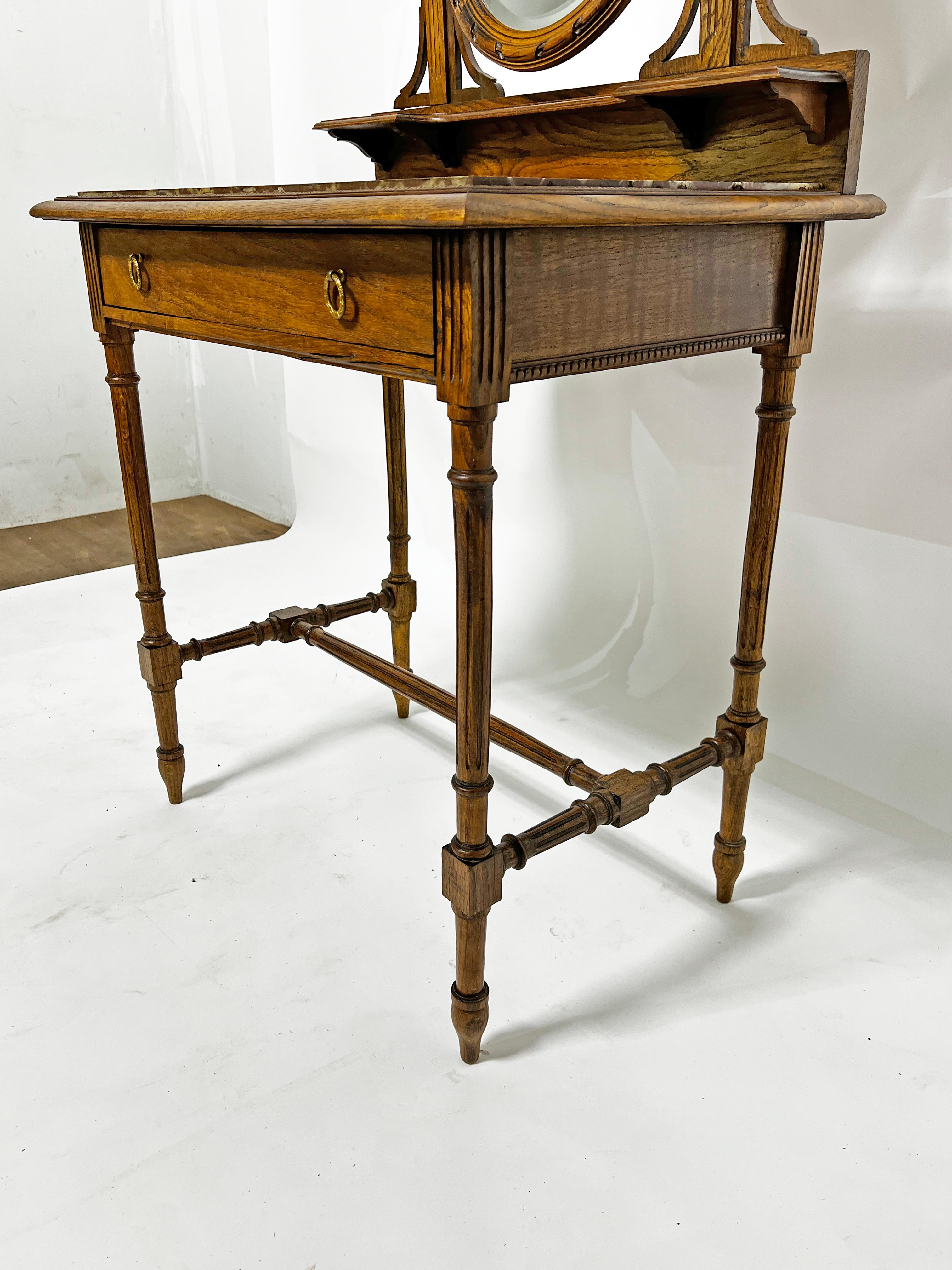 Table de toilette française ancienne du 19ème siècle avec plateau en marbre en vente 1