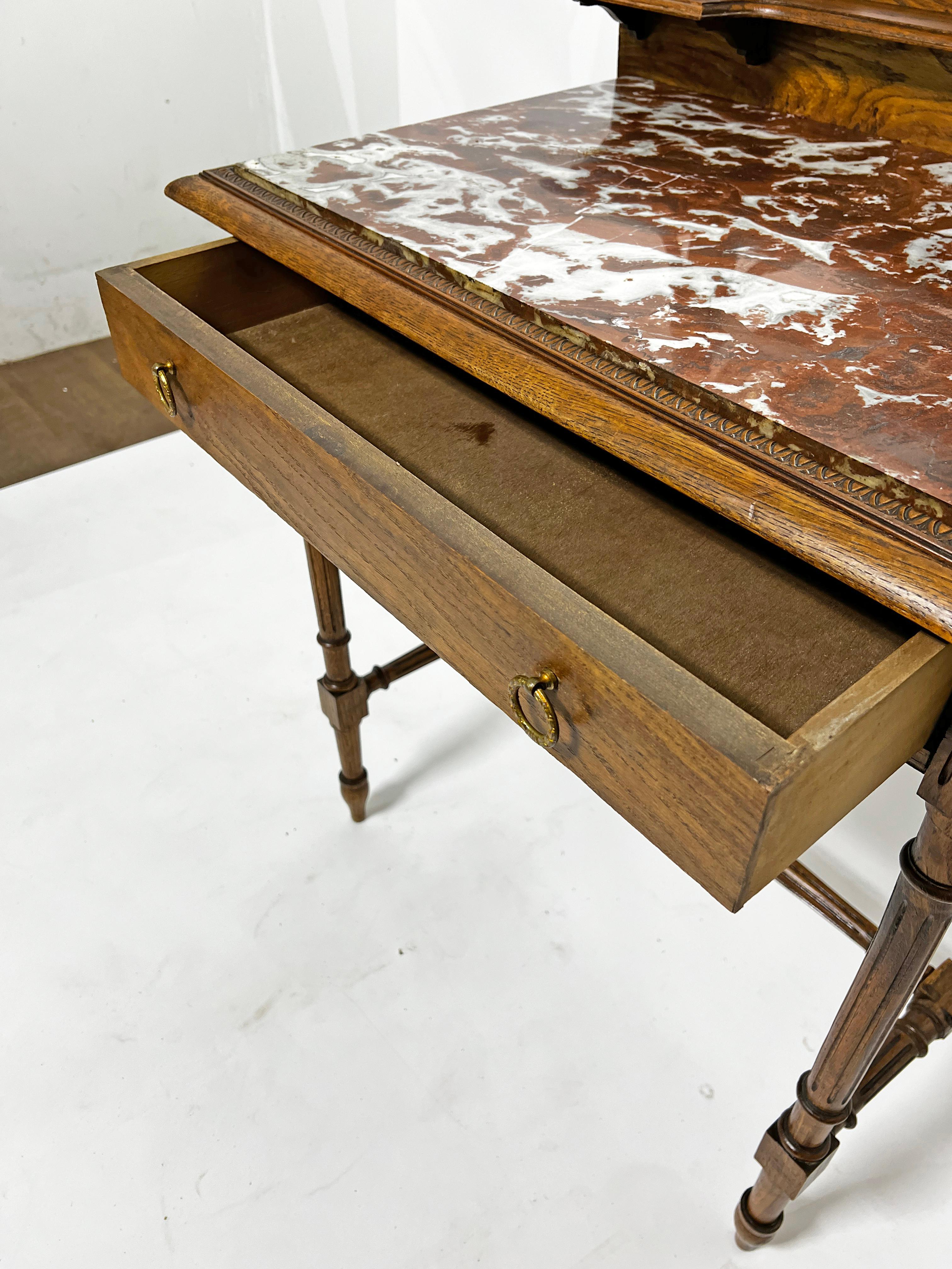 Table de toilette française ancienne du 19ème siècle avec plateau en marbre en vente 2