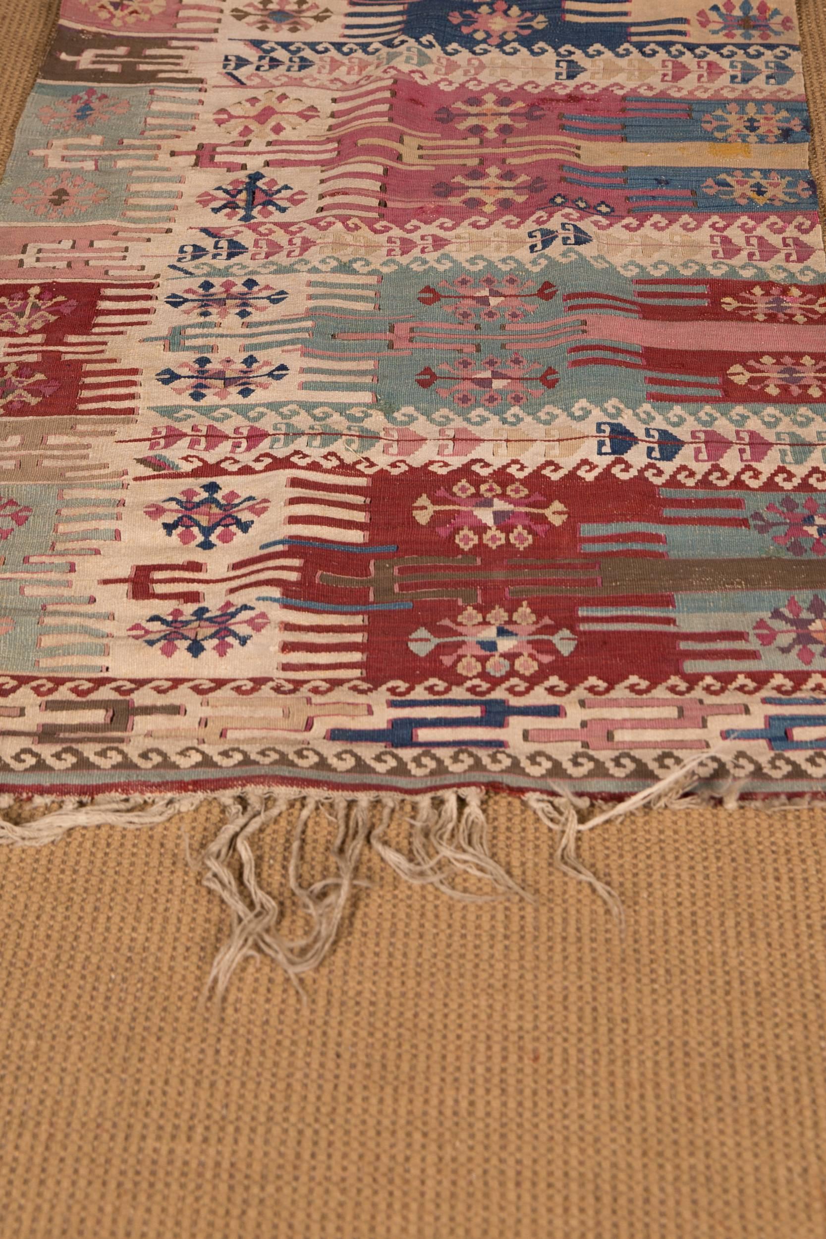 Turkmen 19th Century Antique Gallery Turkish Kilim Carpet