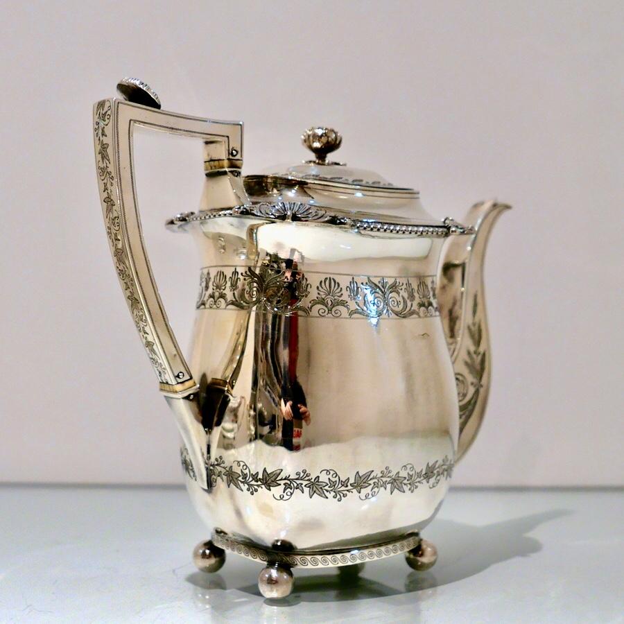 British 19th Century Antique George III Sterling Silver 4 Pce Tea & Coffee Set Lon, 1809 For Sale