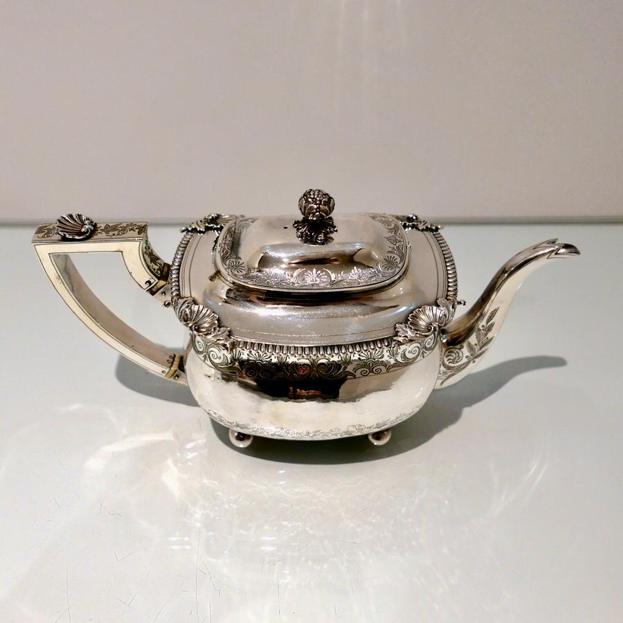 19th Century Antique George III Sterling Silver 4 Pce Tea & Coffee Set Lon, 1809 For Sale 1