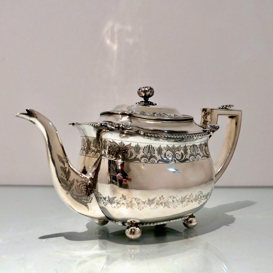 19th Century Antique George III Sterling Silver 4 Pce Tea & Coffee Set Lon, 1809 For Sale 2